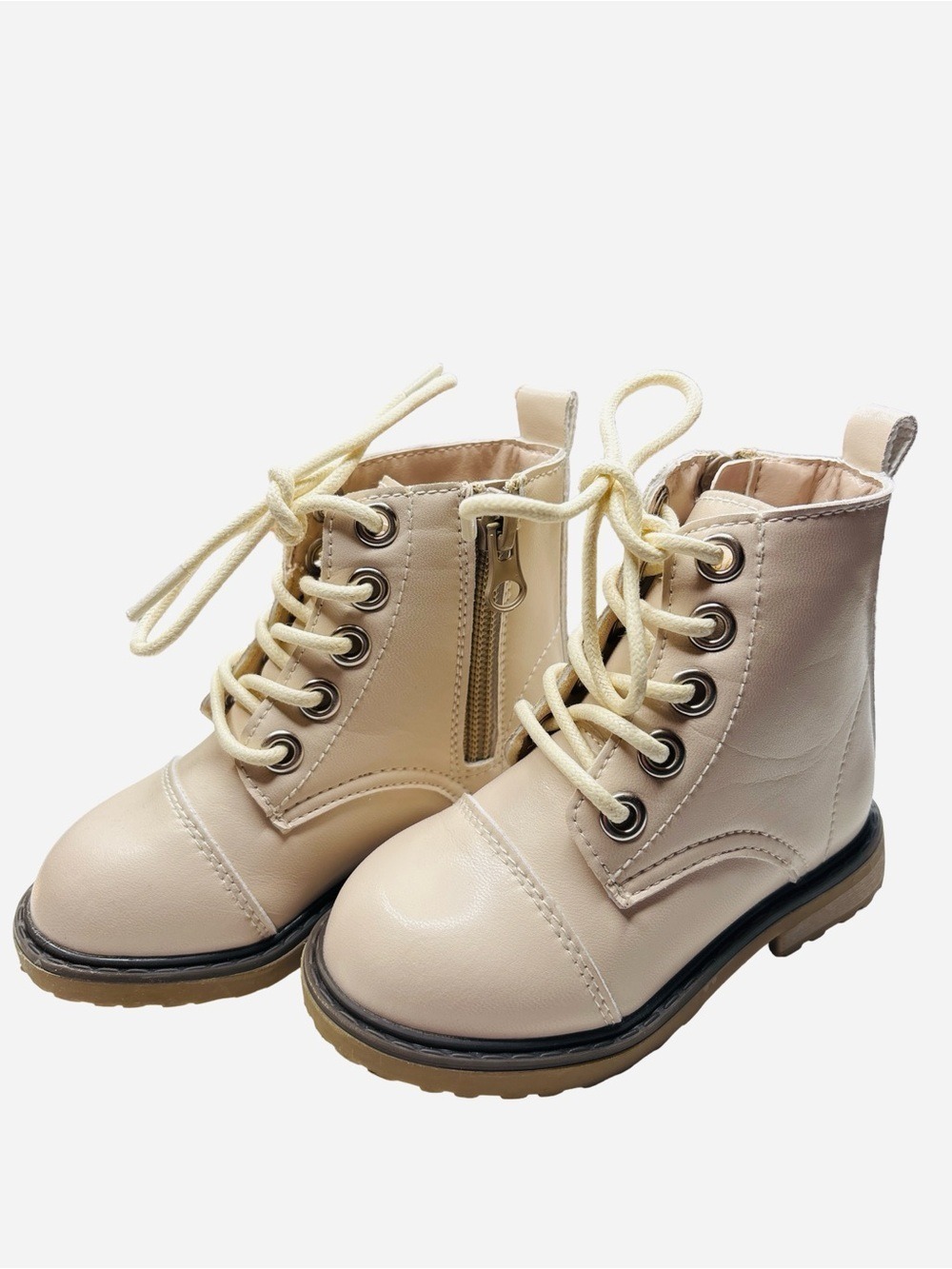 Bums and Roses Kids Cream Lace-Up Boots with Side Zipper Size 6